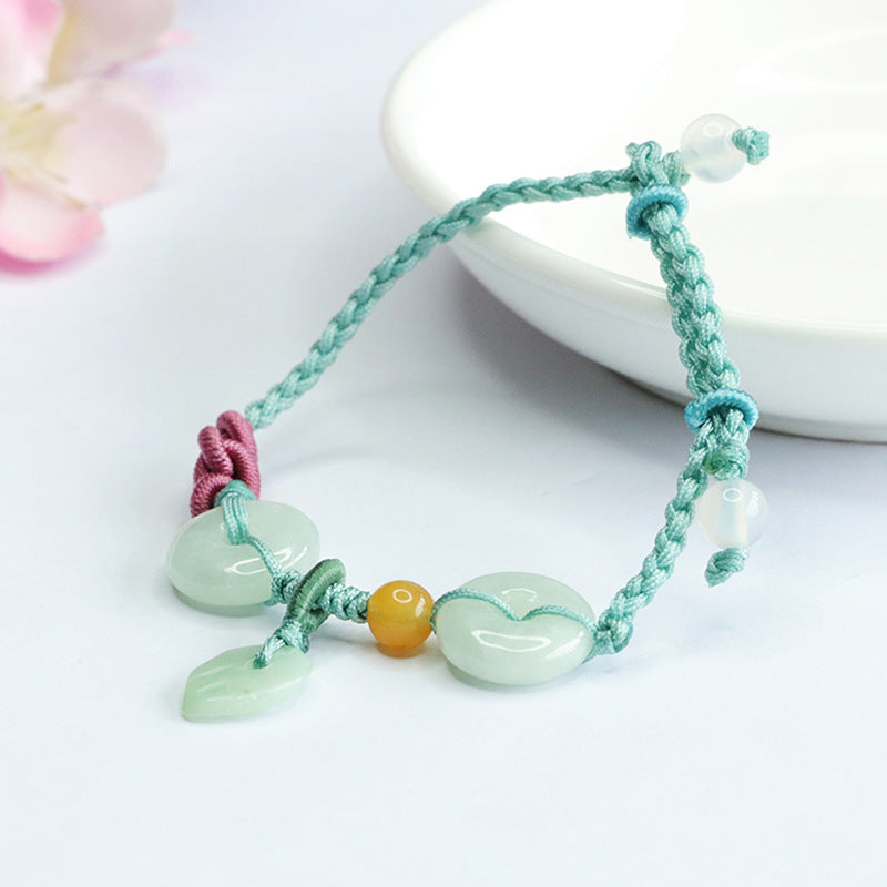 Jadeite Leaf & Peace Buckle Cord Bracelet