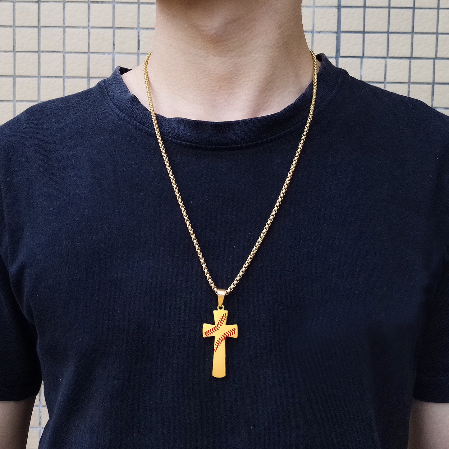 Sports Style Trendy Men's Stainless Steel Baseball Cross Pendant