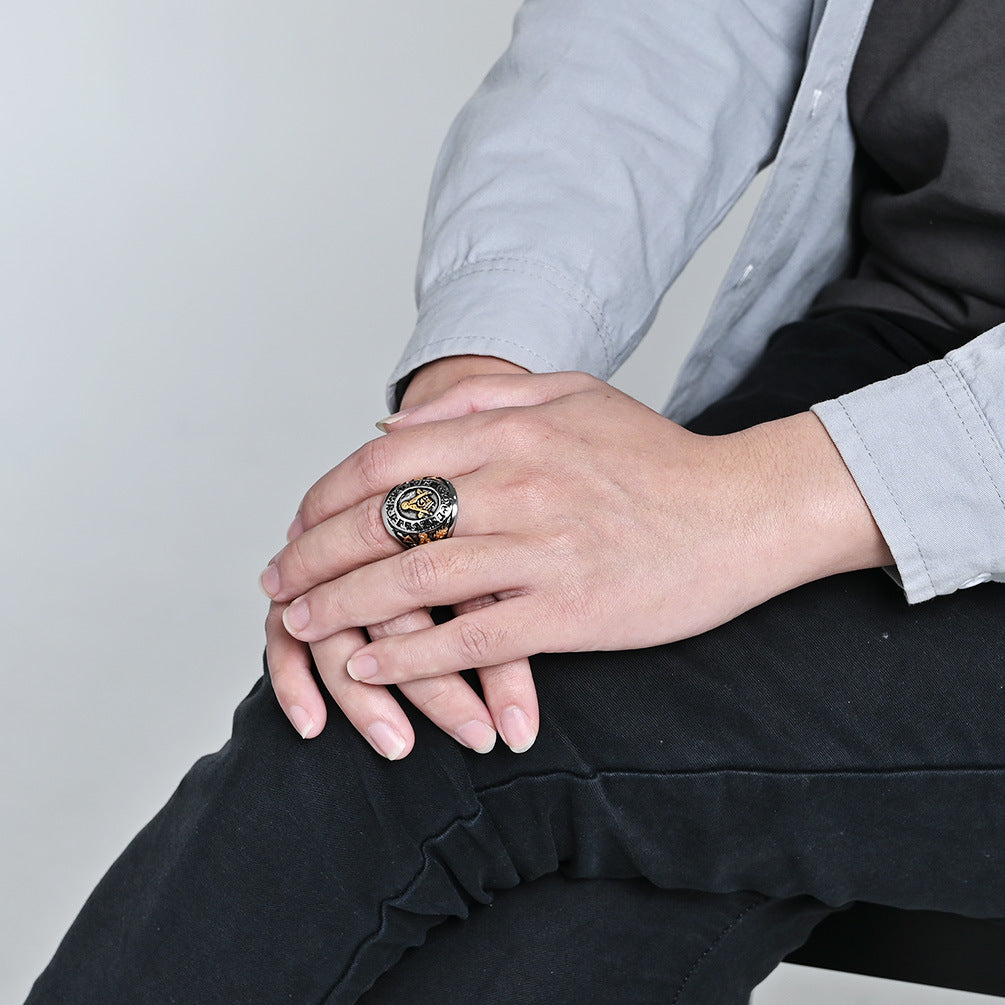 Planderful Freemasonry Ring For Men Titanium Steel Durable Vintage Logo Fraternity Jewelry