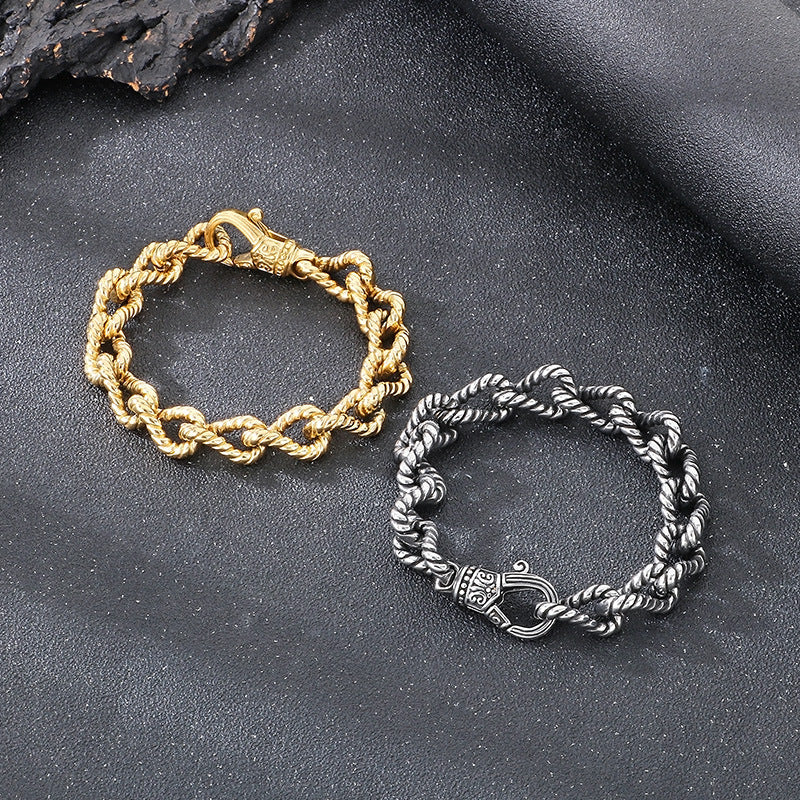 Planderful Mens Titanium Twist Chain Bracelet Retro Punk