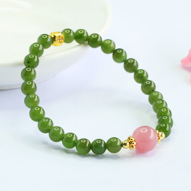 Hetian Jade Rose Quartz Crystal Horse Bracelet