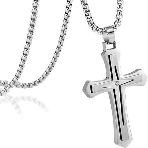 Planderful Stainless Steel Two Color Cross Necklace For Men Everyday Genie Trend Pendant