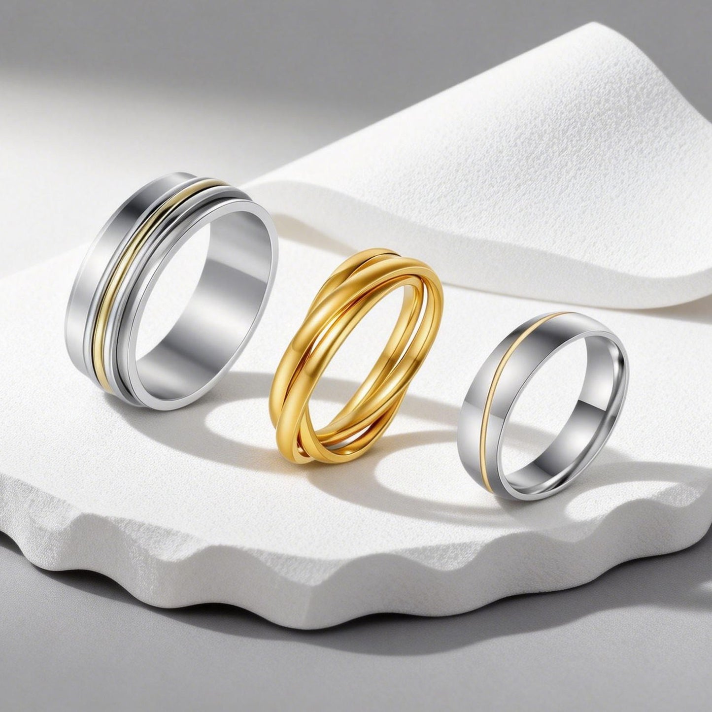 Planderful Collection Everyday Genie Premium Titanium Steel Three Ring Set Unisex Couples Jewelry Size 6 To 10