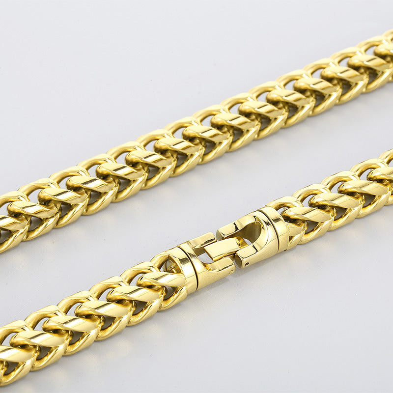 Hip-Hop Cool Round Grinding Three-Dimensional Necklace, Vacuum Electroplated Keel Chain Titanium Steel Men's
