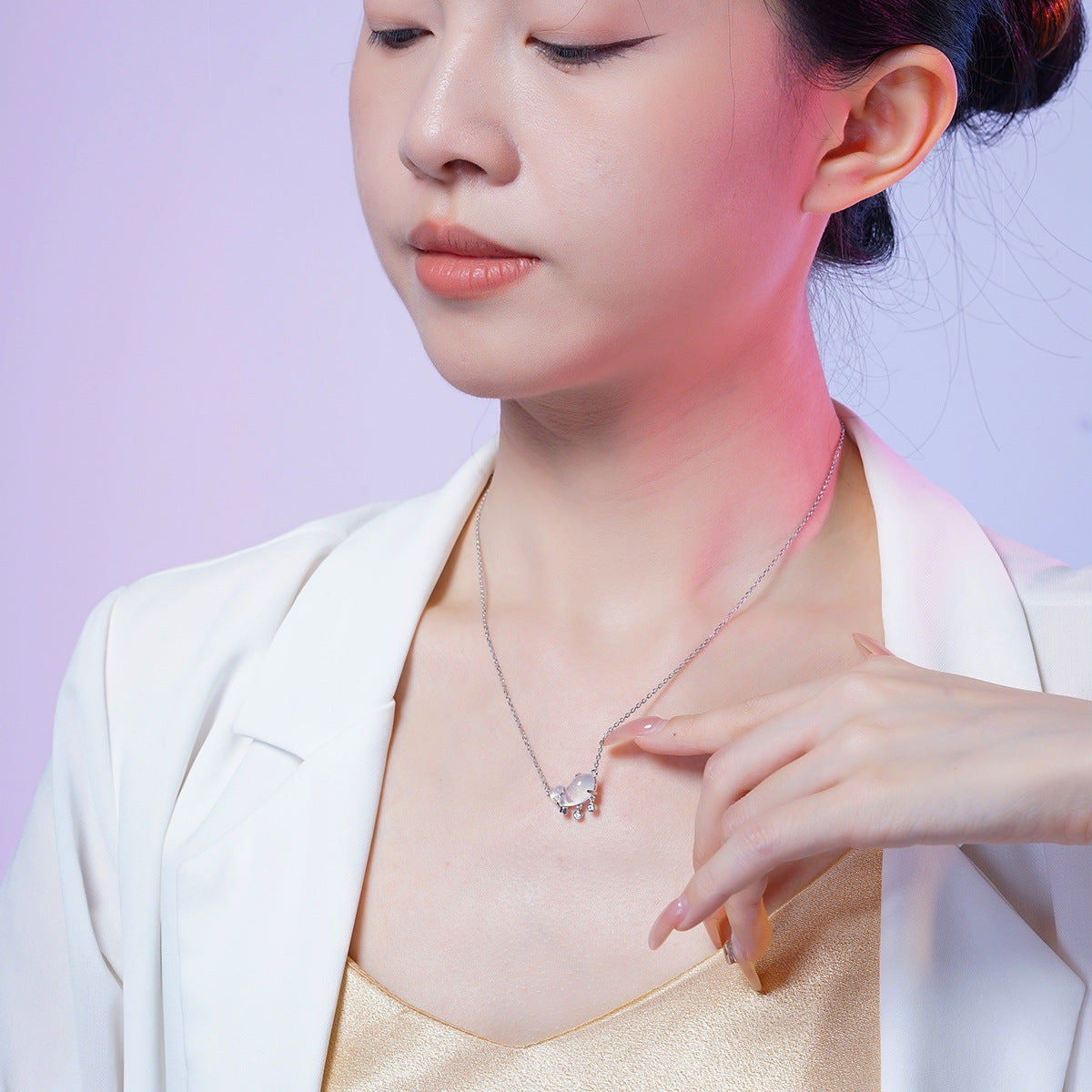 S925 Sterling Silver Natural Chalcedony Koi Necklace