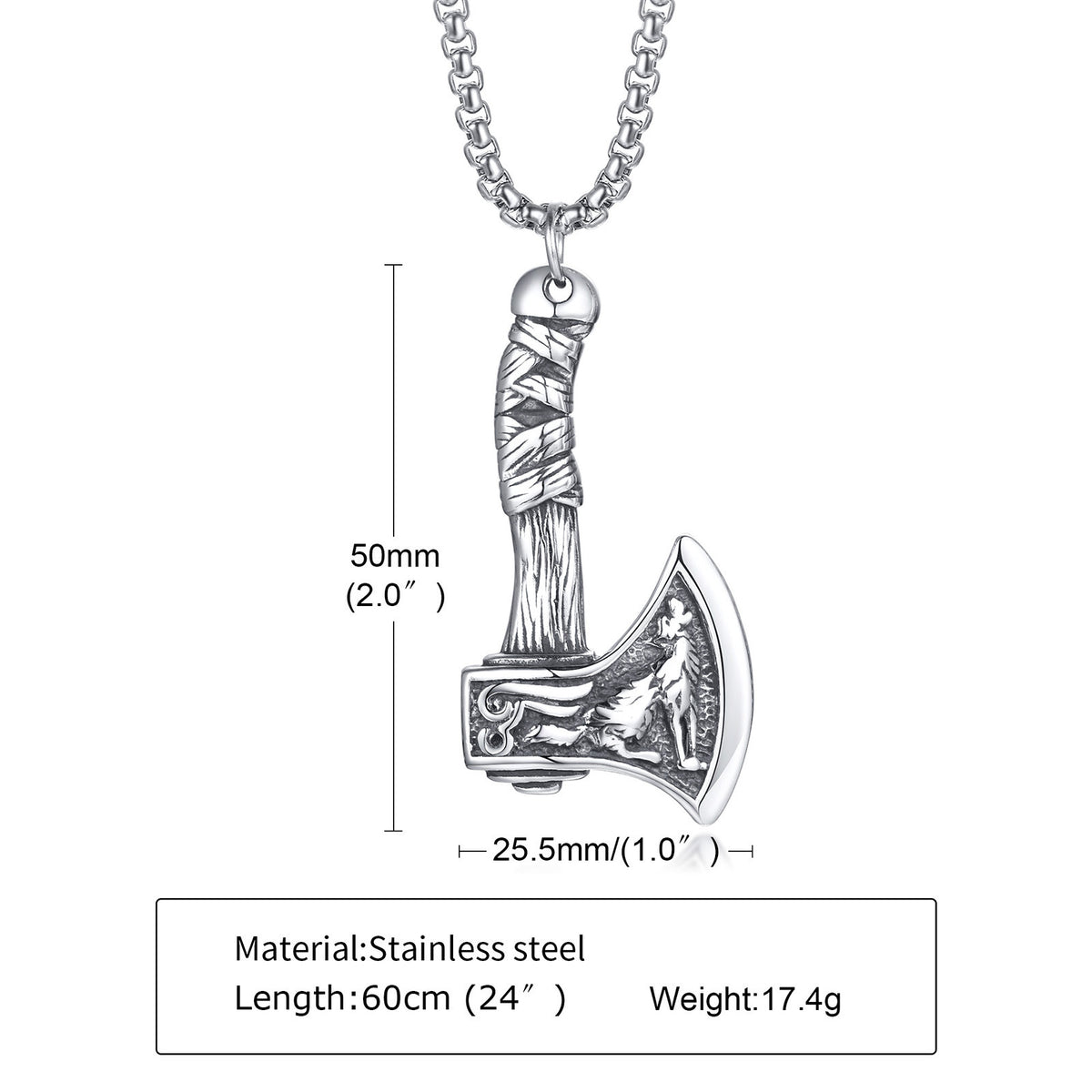Stainless Steel Viking Axe Element Pendant Necklace Grey Men's