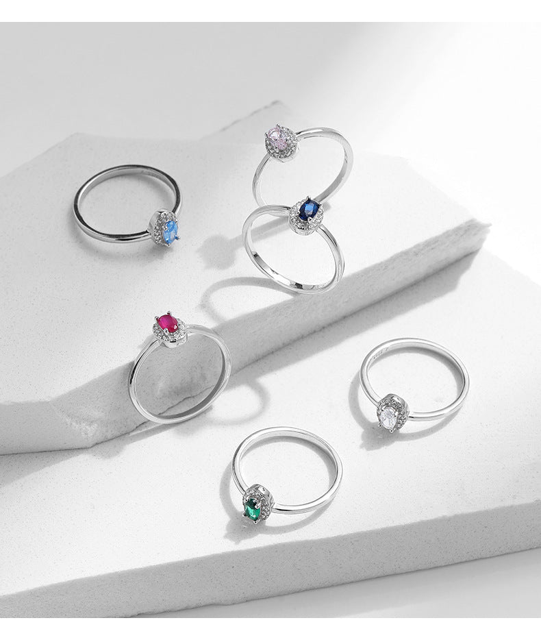 925 Sterling Silver Multicolor Oval Stone Ring