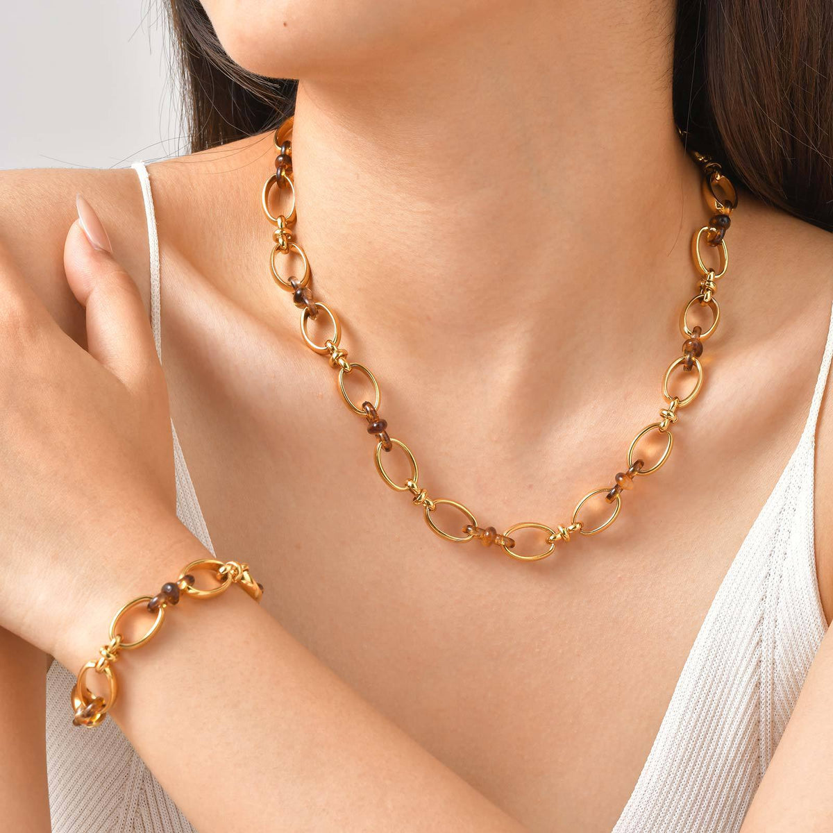 Gold Oval-Link Jewelry — Necklace, Bracelet or Earrings