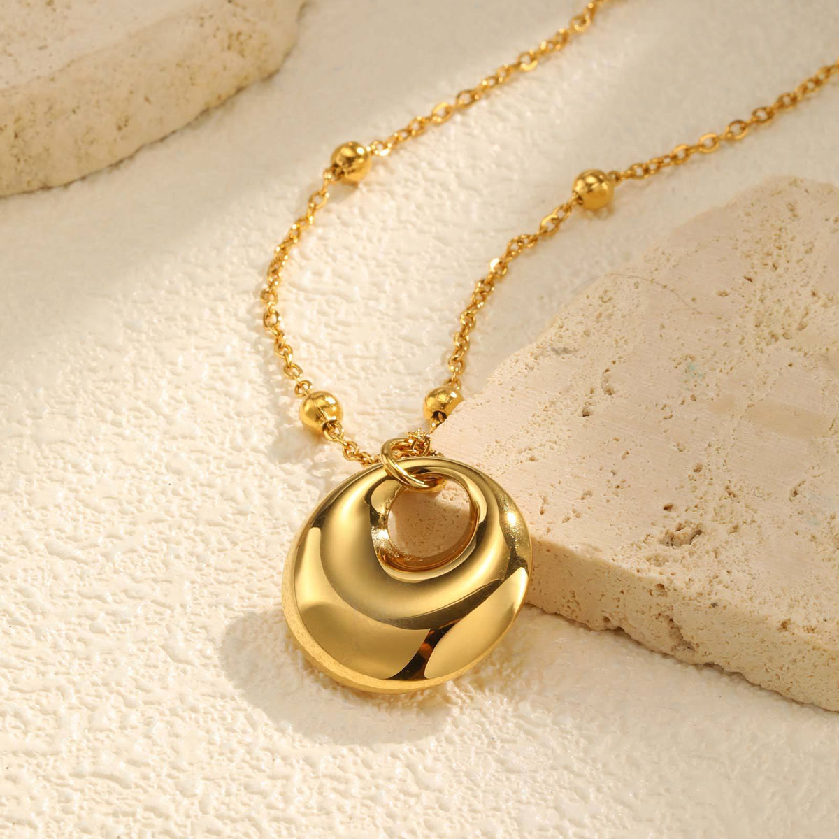 Stainless Steel Bead Chain Geometric Pendant Necklace Gold Collarbone Chain