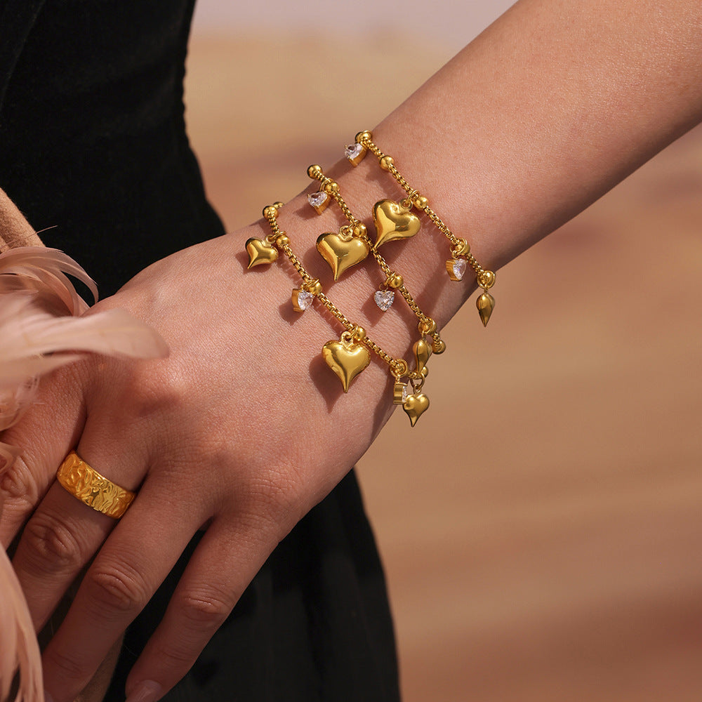 Planderful Bead Love Pendant Bracelet For Her 18K Gold