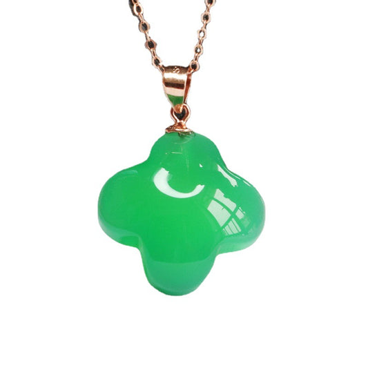 Green Chalcedony Clover Silver Pendant — No Chain