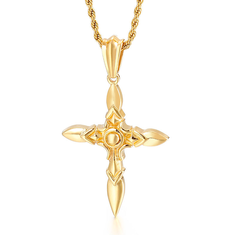 Titanium Steel Hollow Cross Pendant with Personalized Design for Men