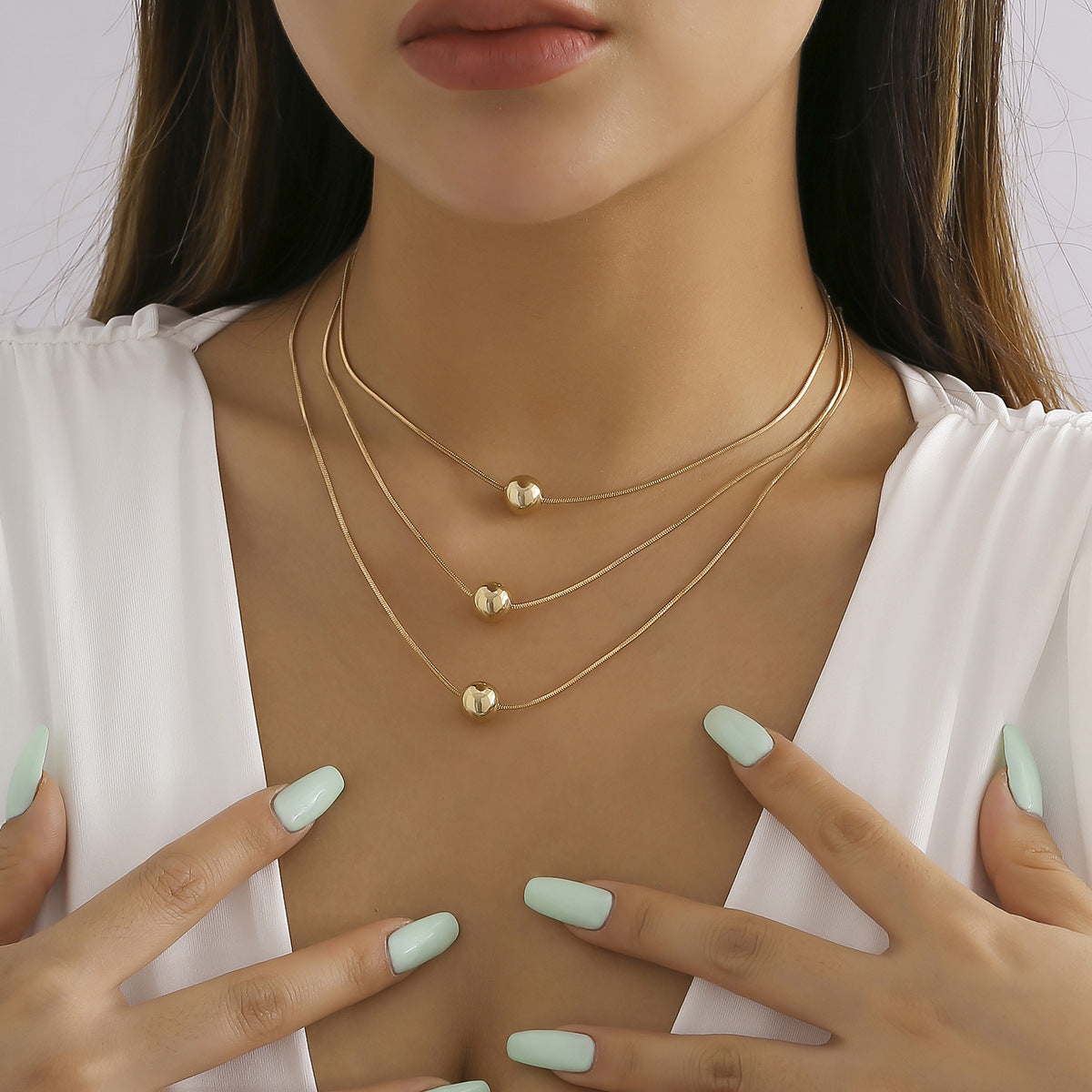 Planderful Vienna Verve Snake Bone Chain Necklace Multi Layer Bold Bead Pendant For Women Statement Jewelry
