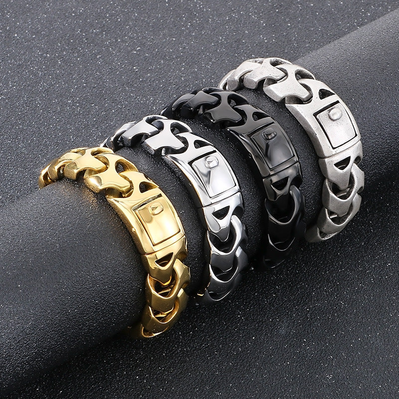 Planderful Square Snap Bracelet Titanium Steel For Men Punk