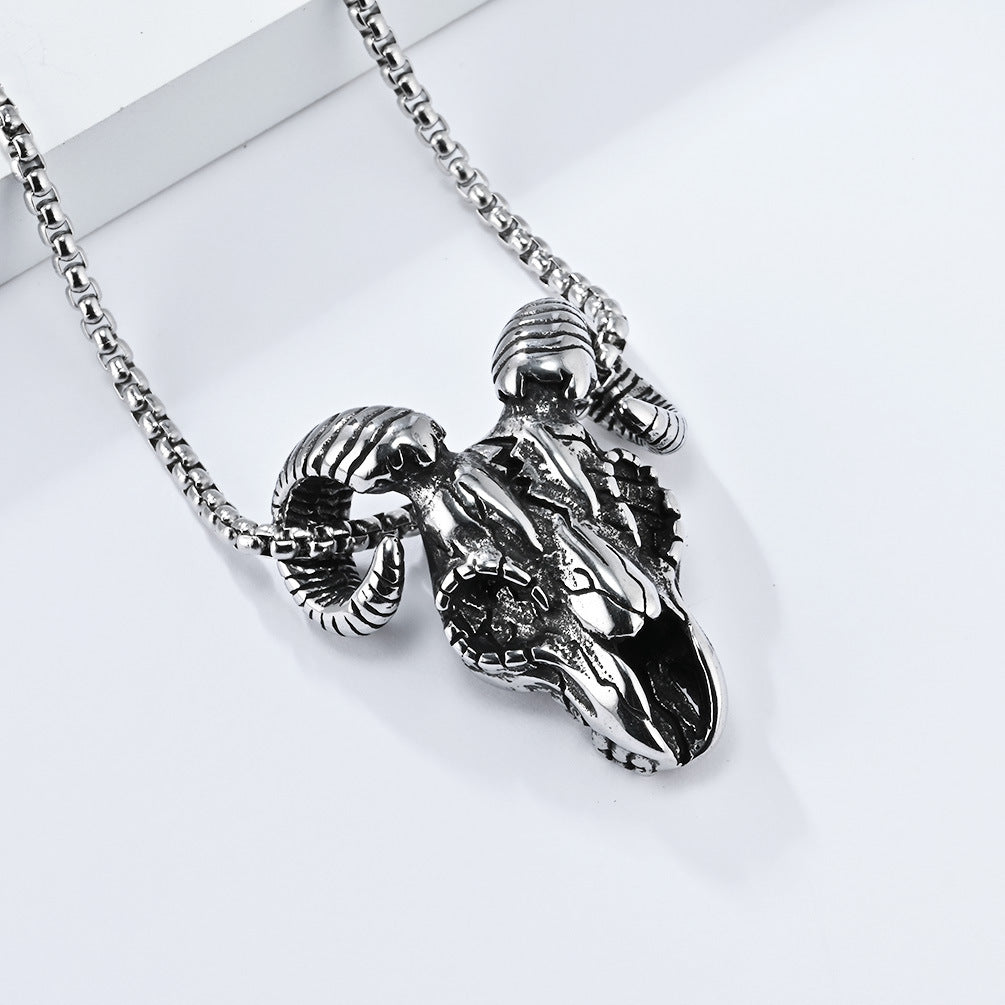 European And American Retro Skull Goat Head Necklace For Men