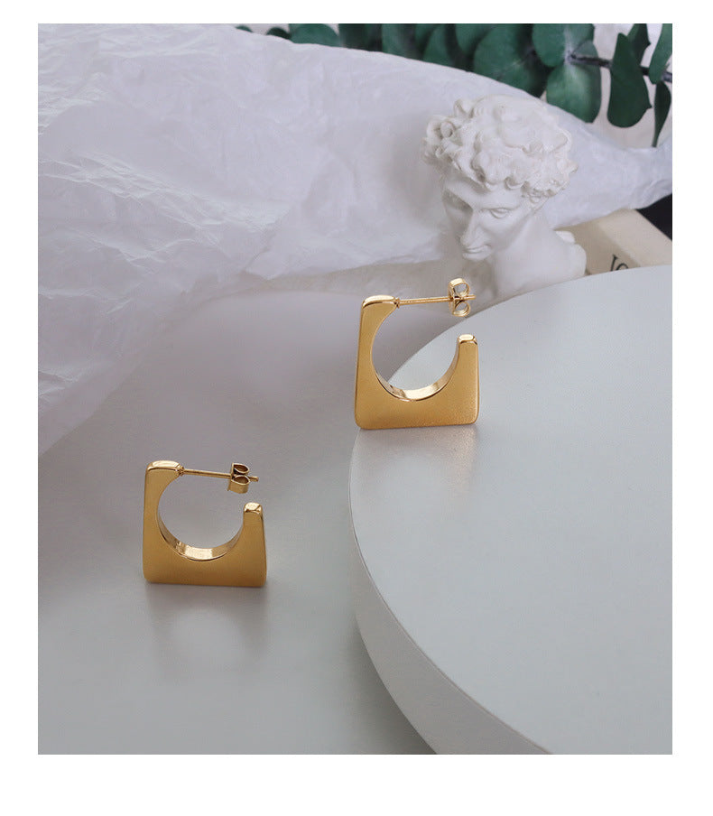 Geometric Square Earrings in Titanium Steel with 18K Gold Accents