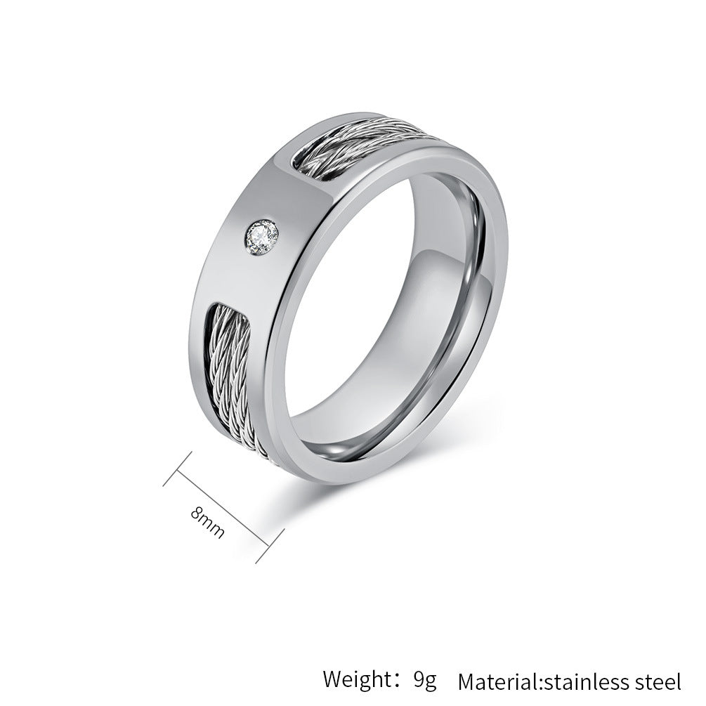 Planderful Stainless Steel Inlaid Zircon Ring Unisex Everyday Genie Light Luxury Jewelry