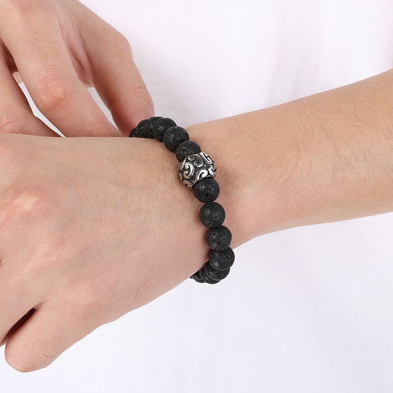 Planderful Genie Beaded Volcanic Stone Men Bracelet