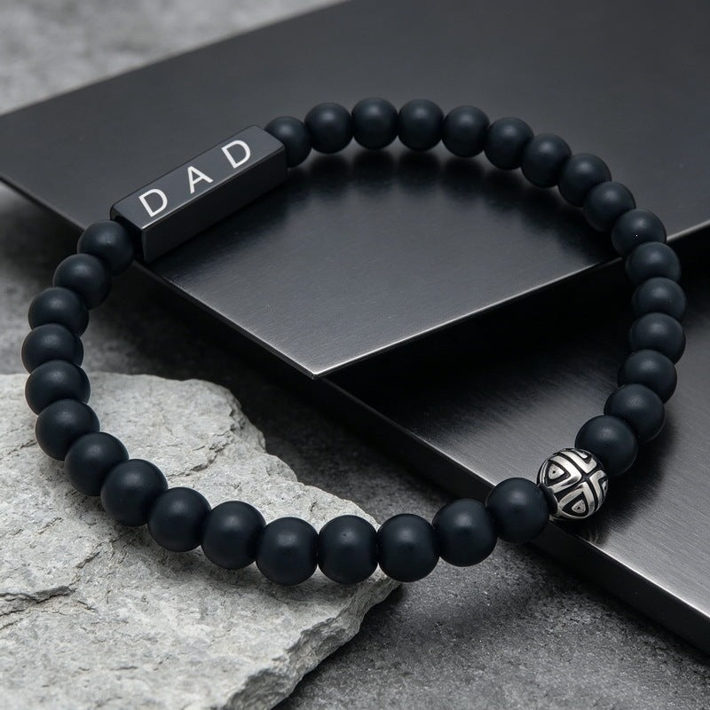 Black Agate Volcanic Stone Beaded Bracelet Design Sense Letter Dad Titanium Steel