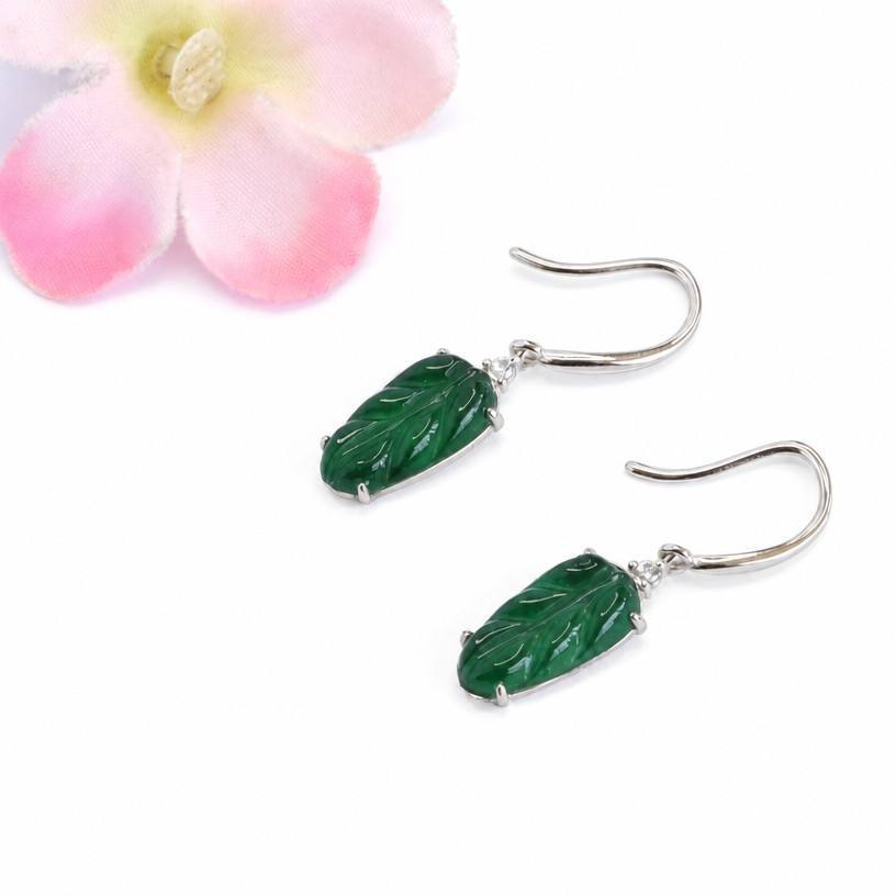 Jadeite Leaf 925 Silver Hook Earrings