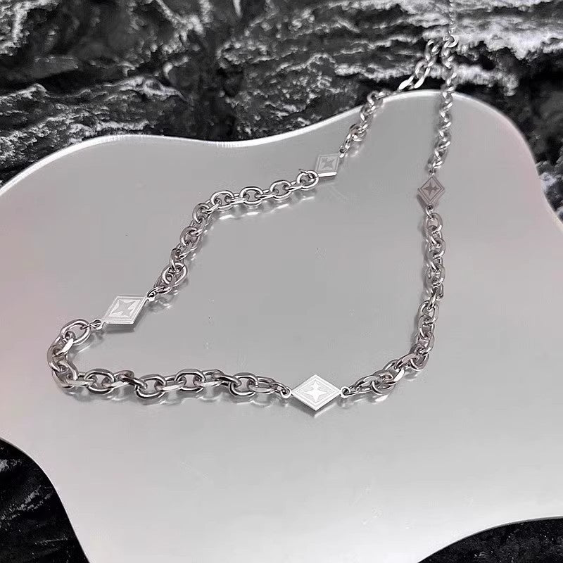 Planderful Jewelry Stainless Steel Rhombus Necklace For Men Cuban Collarbone Chain High End Design