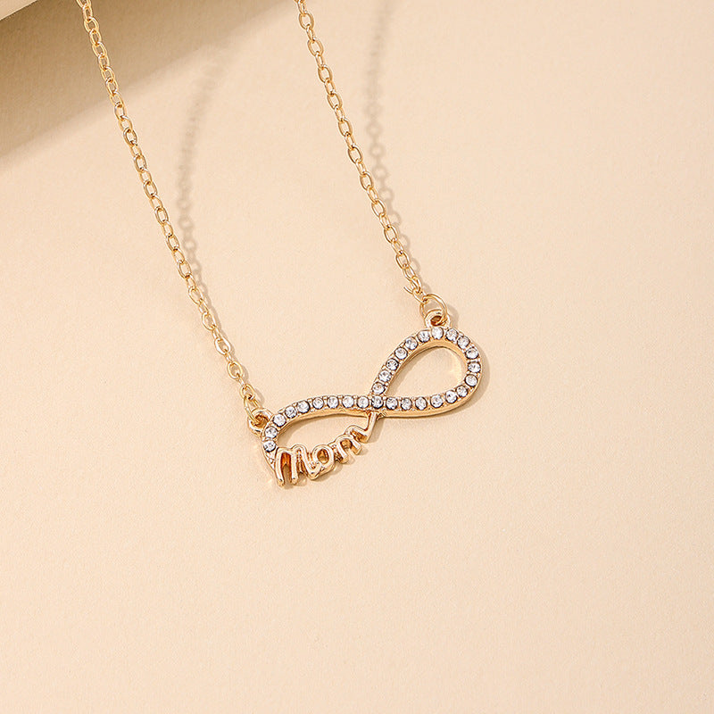 Double Ring Mama Letter Pendant Necklace - Elegant Metal Clavicle Chain for Everyday Wear