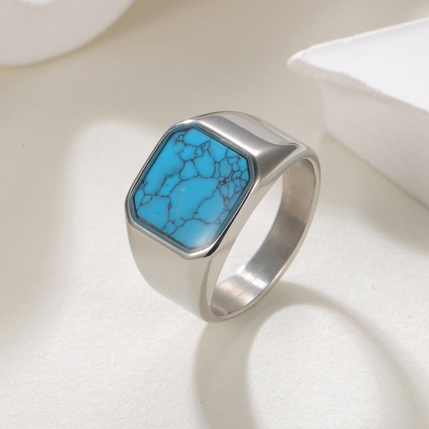Planderful Custom Turquoise Titanium Steel Ring For Men