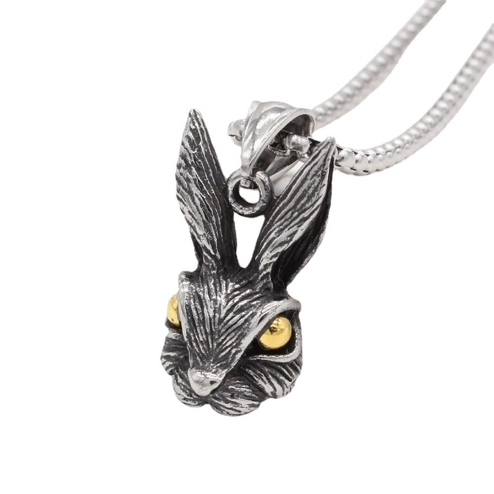 Rabbit Necklace Titanium Steel Pendant By Planderful For Women Unisex Statement Elegant Retro Style