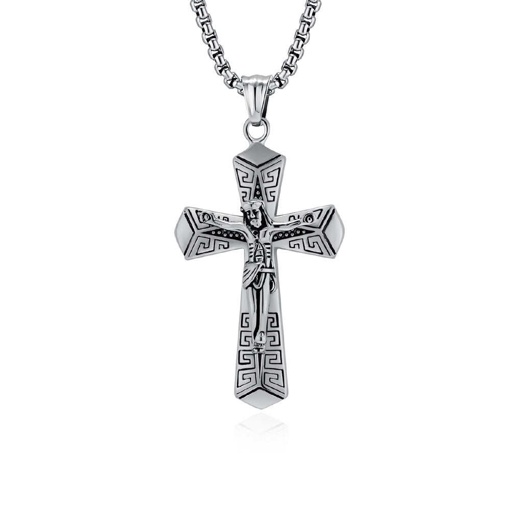 Planderful Stainless Steel Cross Necklace Personalized For Men With Retro Hip Hop Style Titanium Pendant