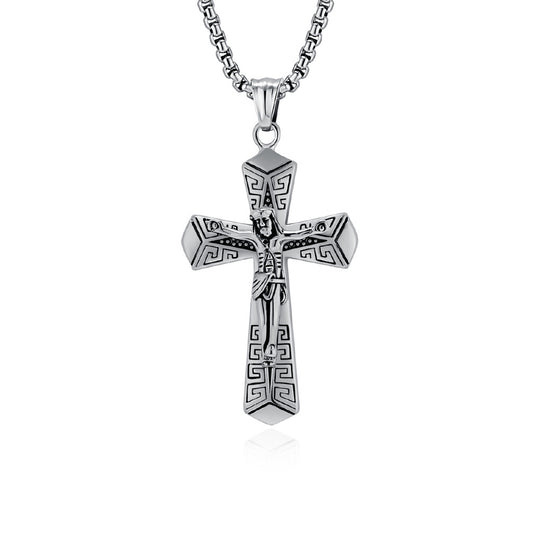 Planderful Cross Necklace For Men Retro Personalized Titanium Steel Pendant Hip Hop Style Jewelry