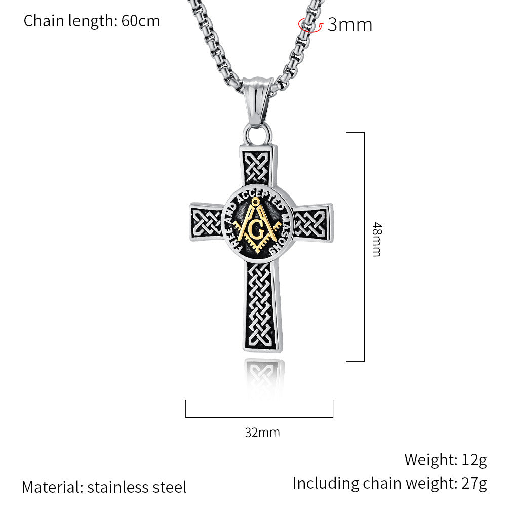 Planderful Masonic Cross Necklace Titanium Steel Pendant For Fraternity Brothers Timeless Celtic Knot