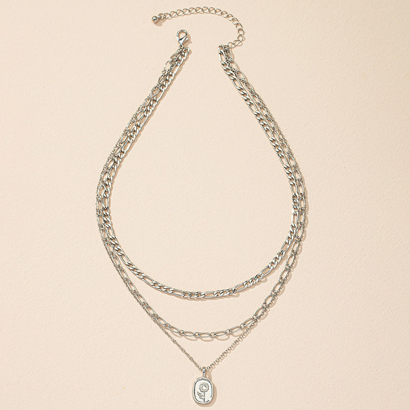 Three-Layer Stacked Necklace Set with Unique Design Element