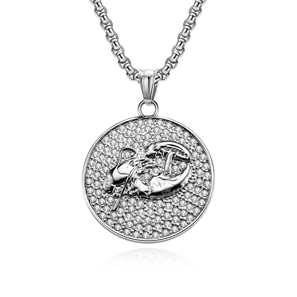 Planderful Twelve Constellations Zircon Titanium Steel Pendant For Hip Hop Style Fans
