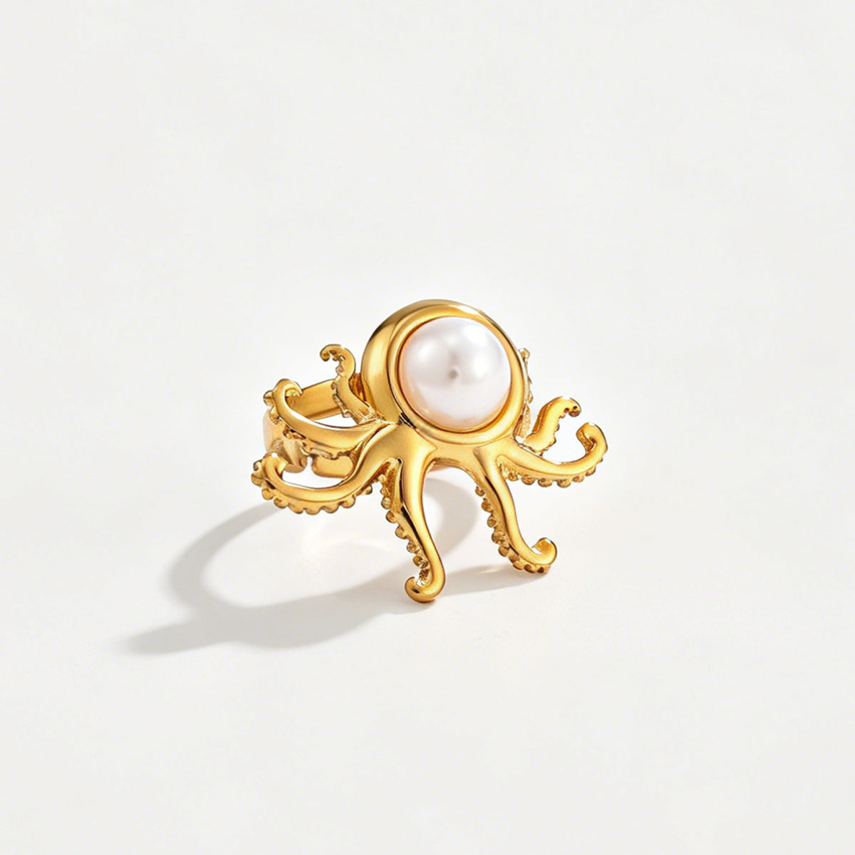 Planderful Ocean Starfish Ring With Imitation Pearl Adjustable Stainless Steel Statement Beach Jewelry For Women