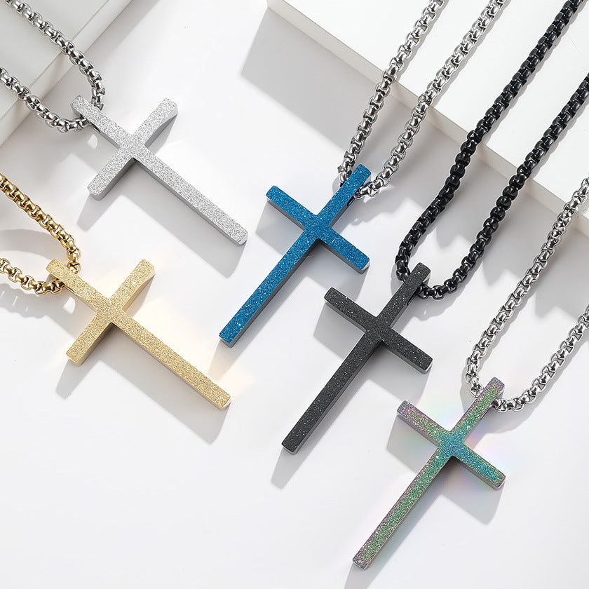 Luxury Stainless Steel Matte Cross Necklace for Men