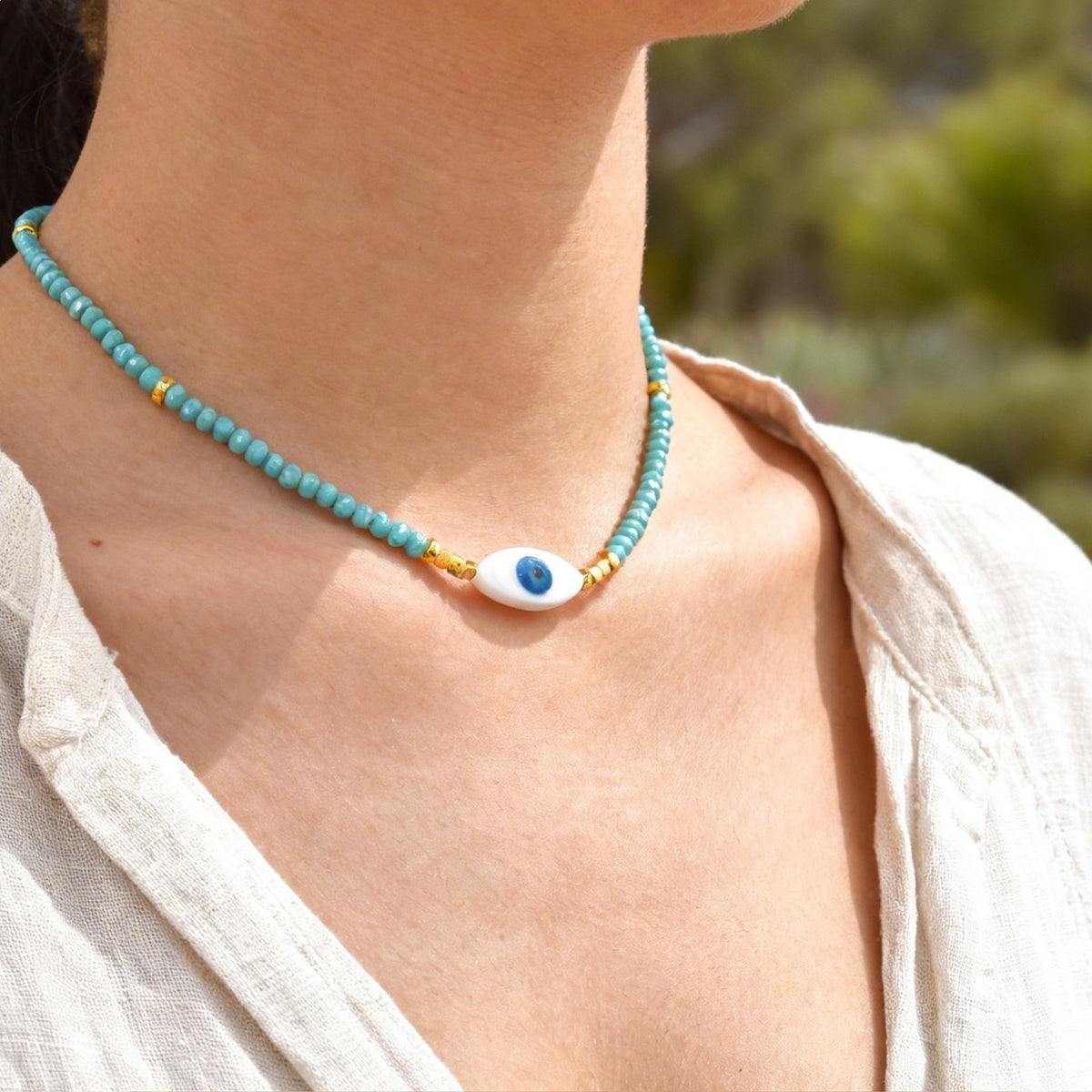 Alloy Devil's Eye Crystal Beaded Women's Beaded Collarbone Chain Necklace