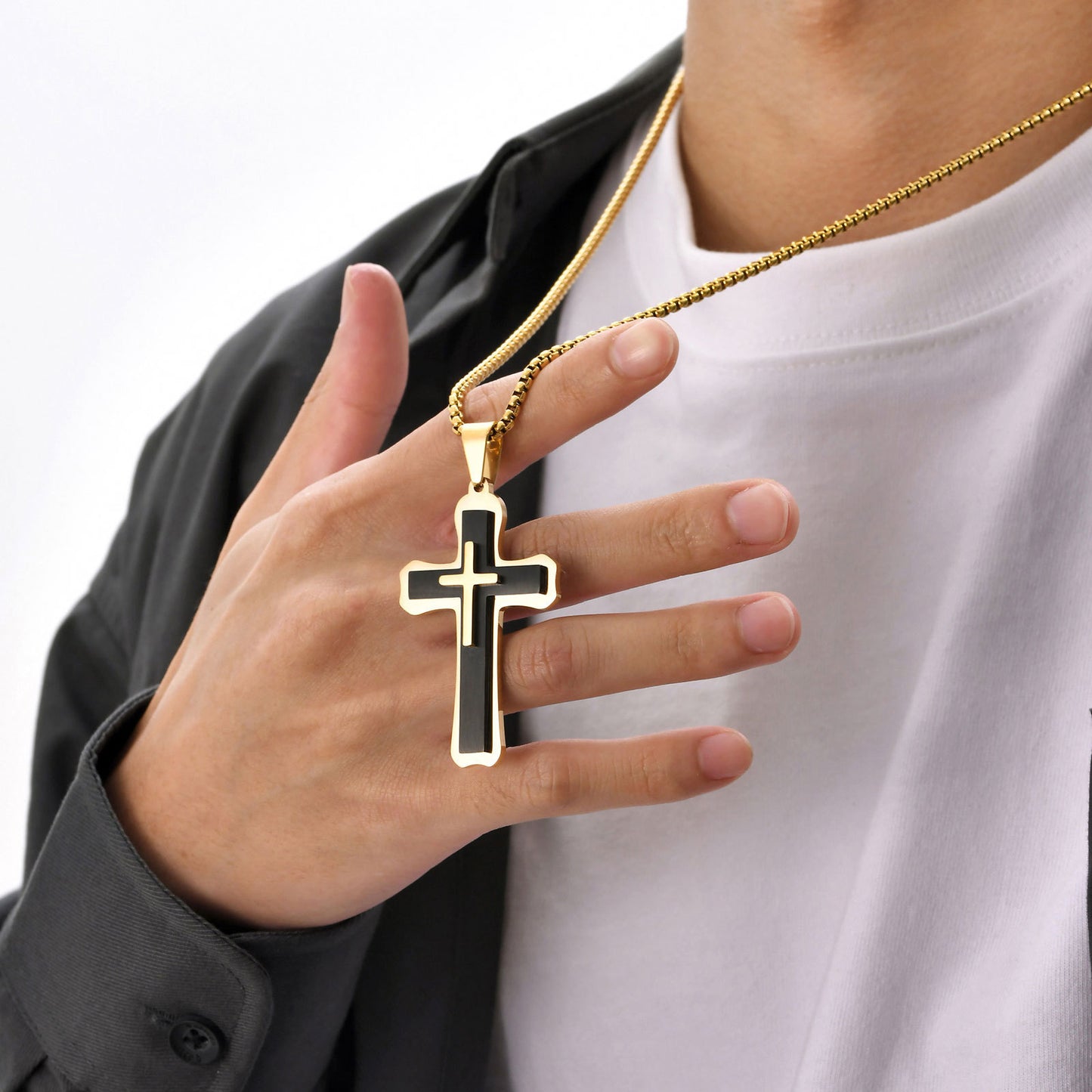 Necklaces Men's Triple Cross Pendant Necklace Stainless Steel Jewelry Wholesale
