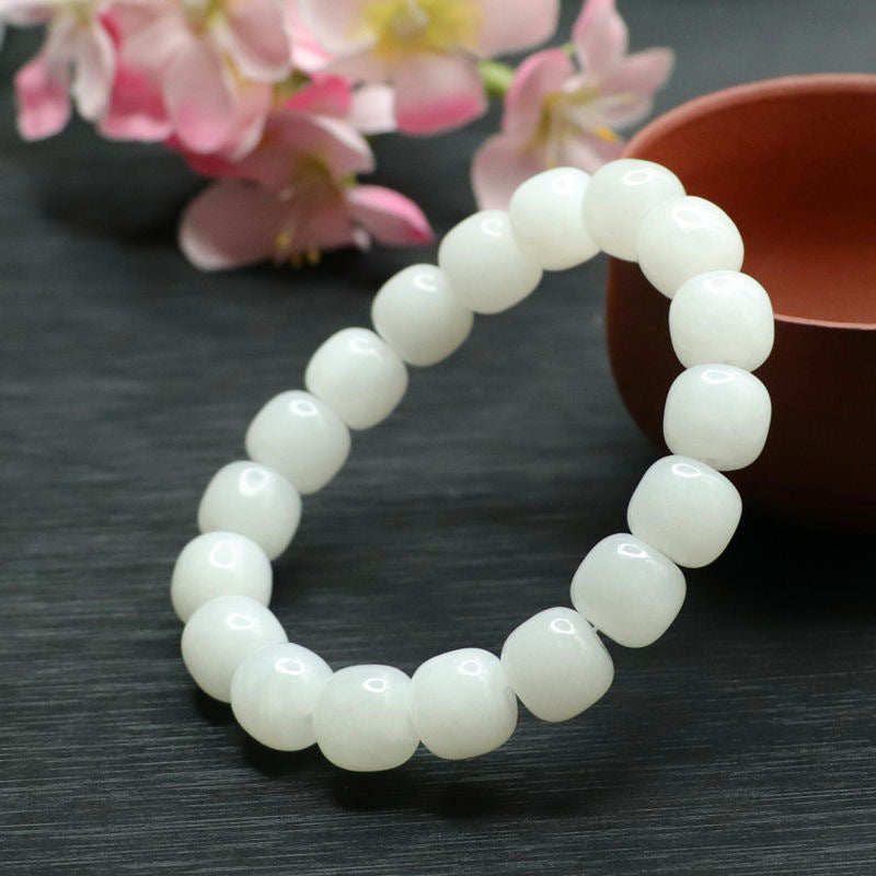White Hetian Jade Vintage-Style Bead Bracelet