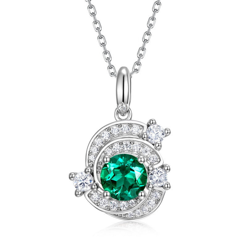S925 Sterling Silver Lab-Grown Emerald Pendant Necklace