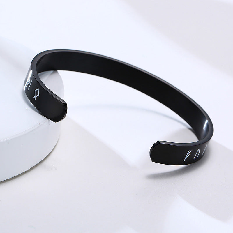 Stainless Steel Viking Symbol C-Shaped Open Bracelet Steel Men's