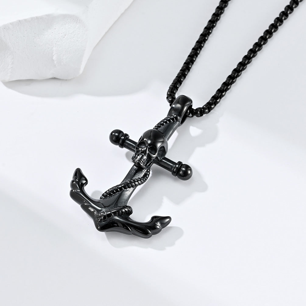 Skull Pendant Necklace For Men Planderful Durable Stainless Steel Boat Anchor Punk Hip Hop Style