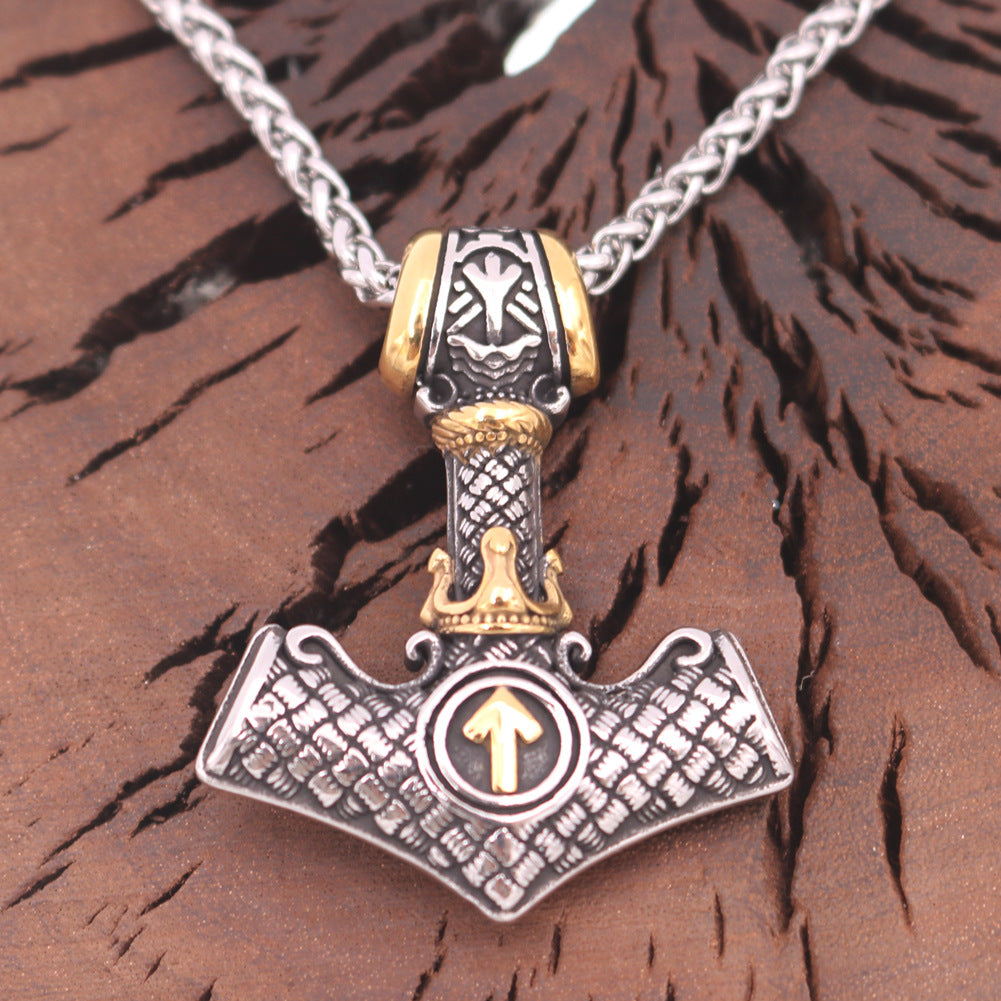 Norse Legacy Titanium Steel Pendant with Odin Rune Necklace - Men's Viking Jewelry
