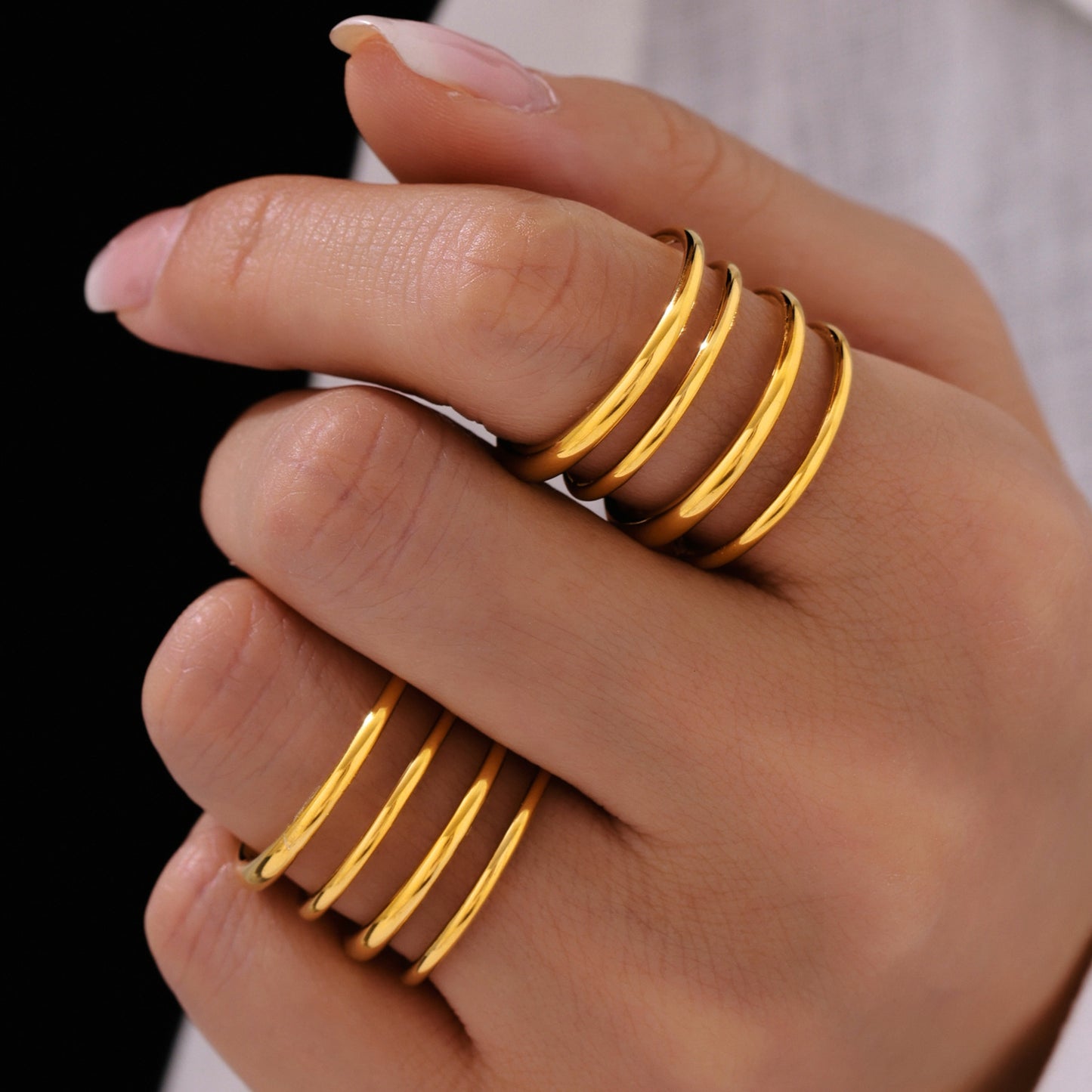 Planderful Women Line Ring Stainless Steel Gold Multilevel