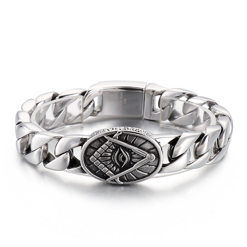 Clothing – Punk Wind Round Brand Freemasonry Titanium Steel Men's Bracelet