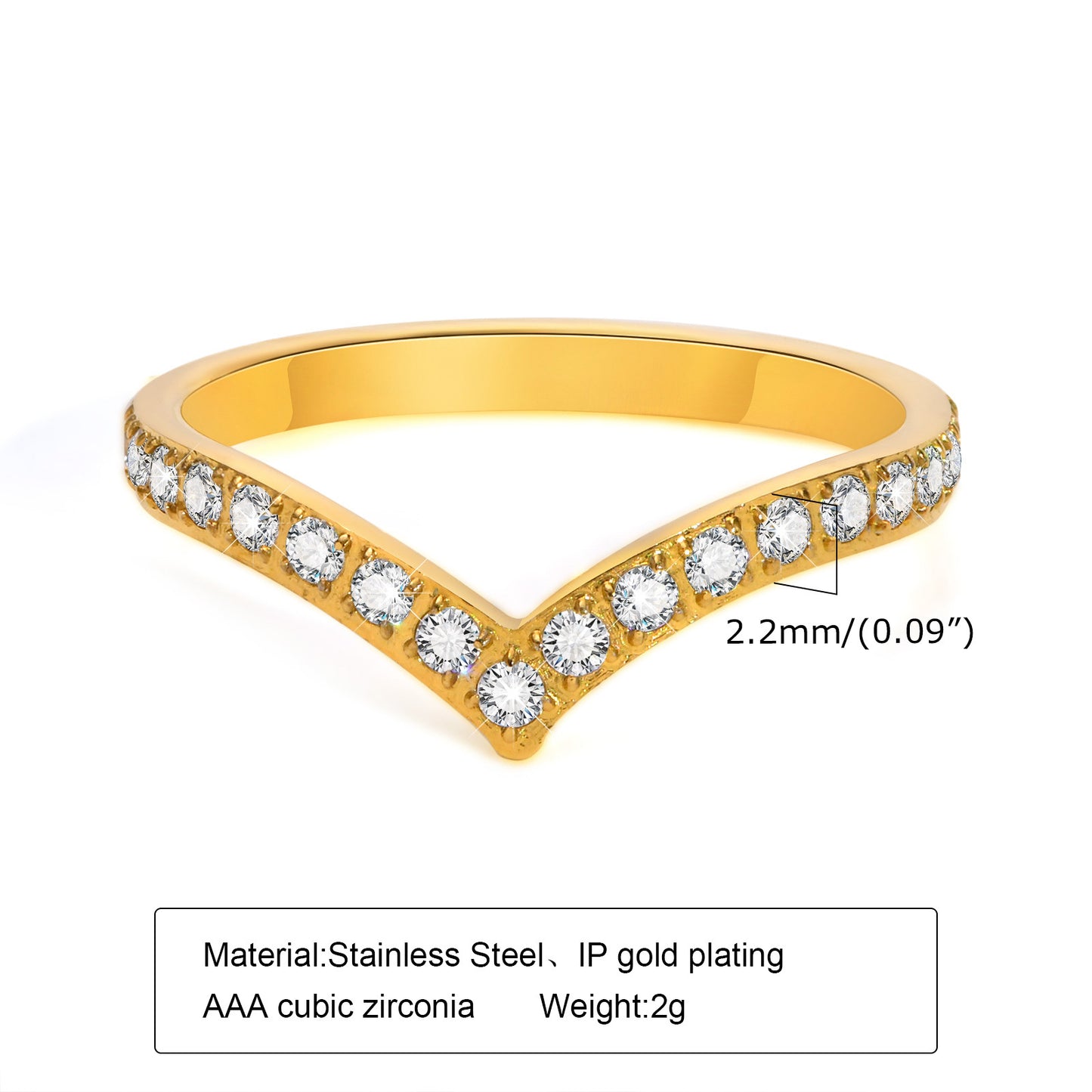 Women's Fashion Accessories Stainless Steel Zircon Ring Gold