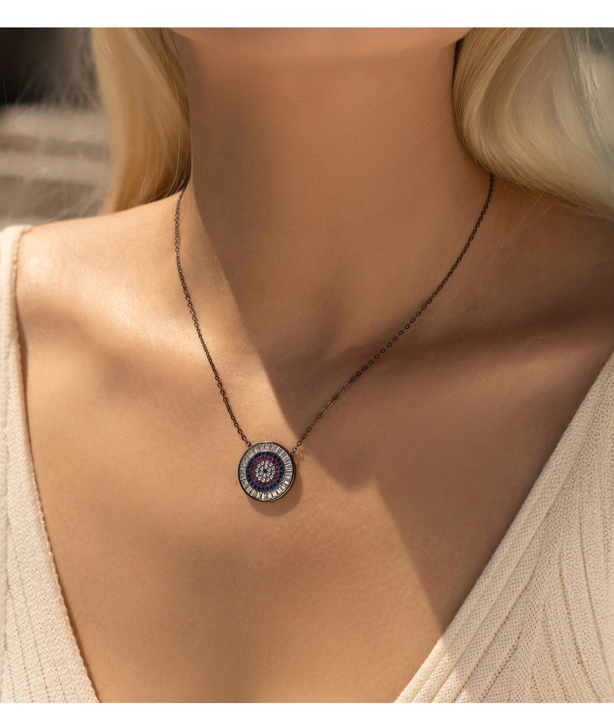 925 Sterling Silver Turquoise Two-Tone Zircon Necklace