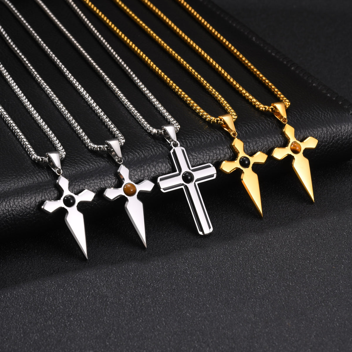 Cross Tiger's Eye Stainless Steel Pendant for Men