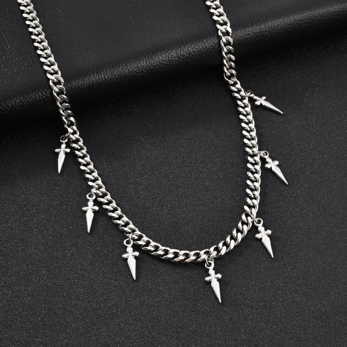 Stainless Steel Men's Cool Sa Low-Key Restrained Cross Pendant Cuban Chain Necklace