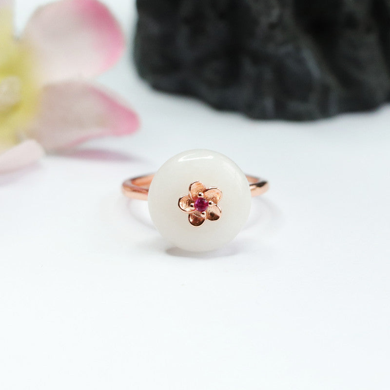 White Hetian Jade Peace Buckle Ring