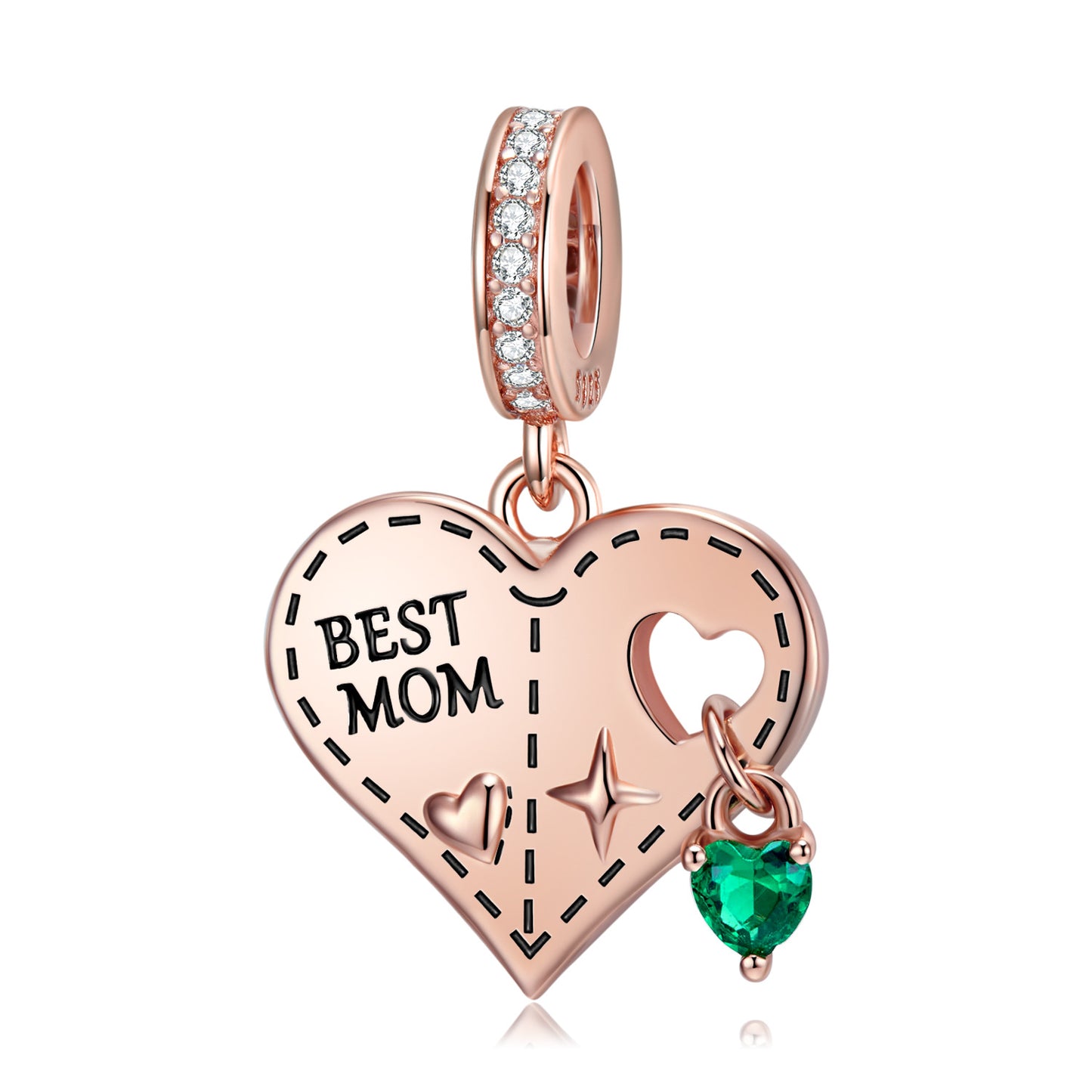 Planderful Jewelry Rose Gold Plated Sterling Silver Pendant With Green Zircon Necklace